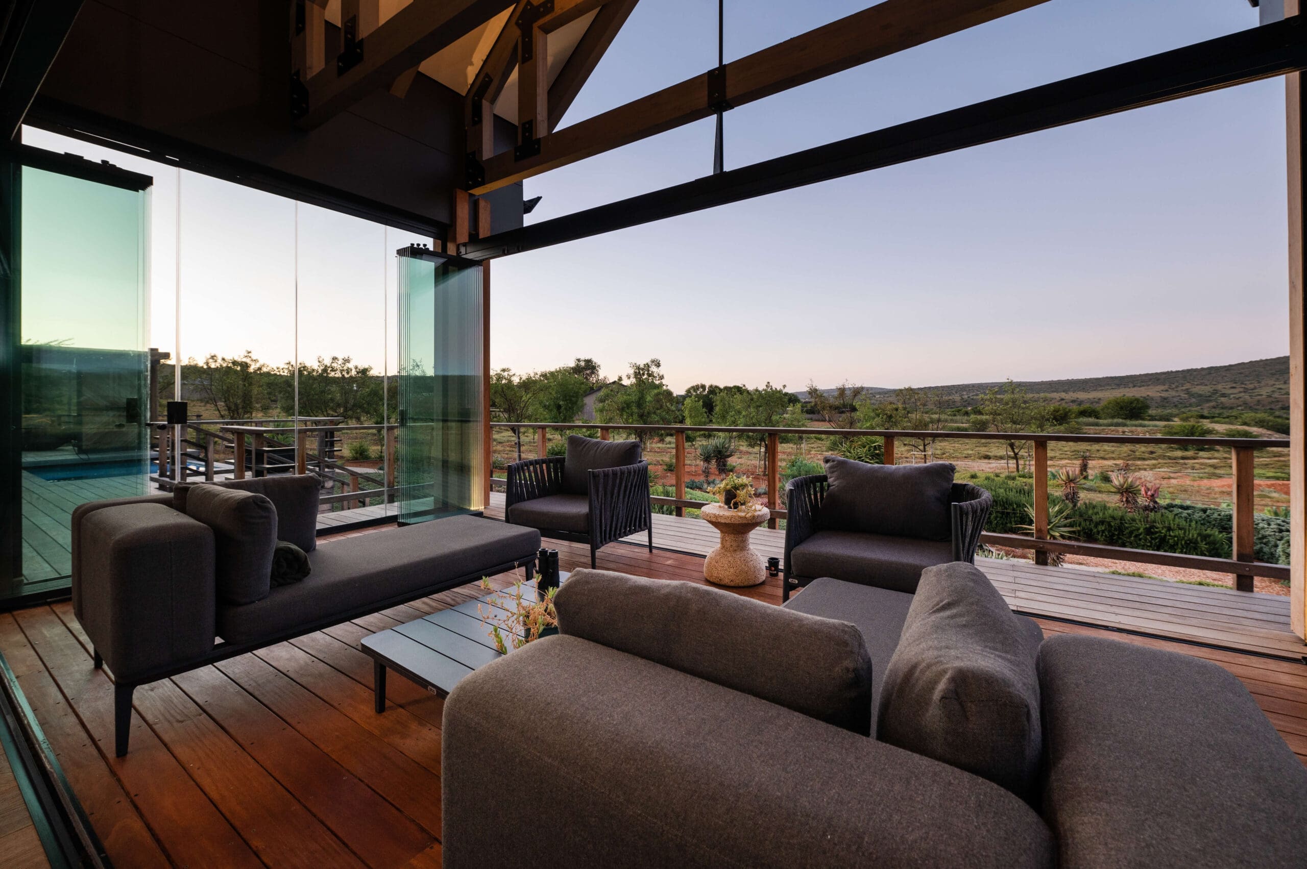 Open-air living: Indoor lounge seamlessly connects to the outdoor space with stacking doors.