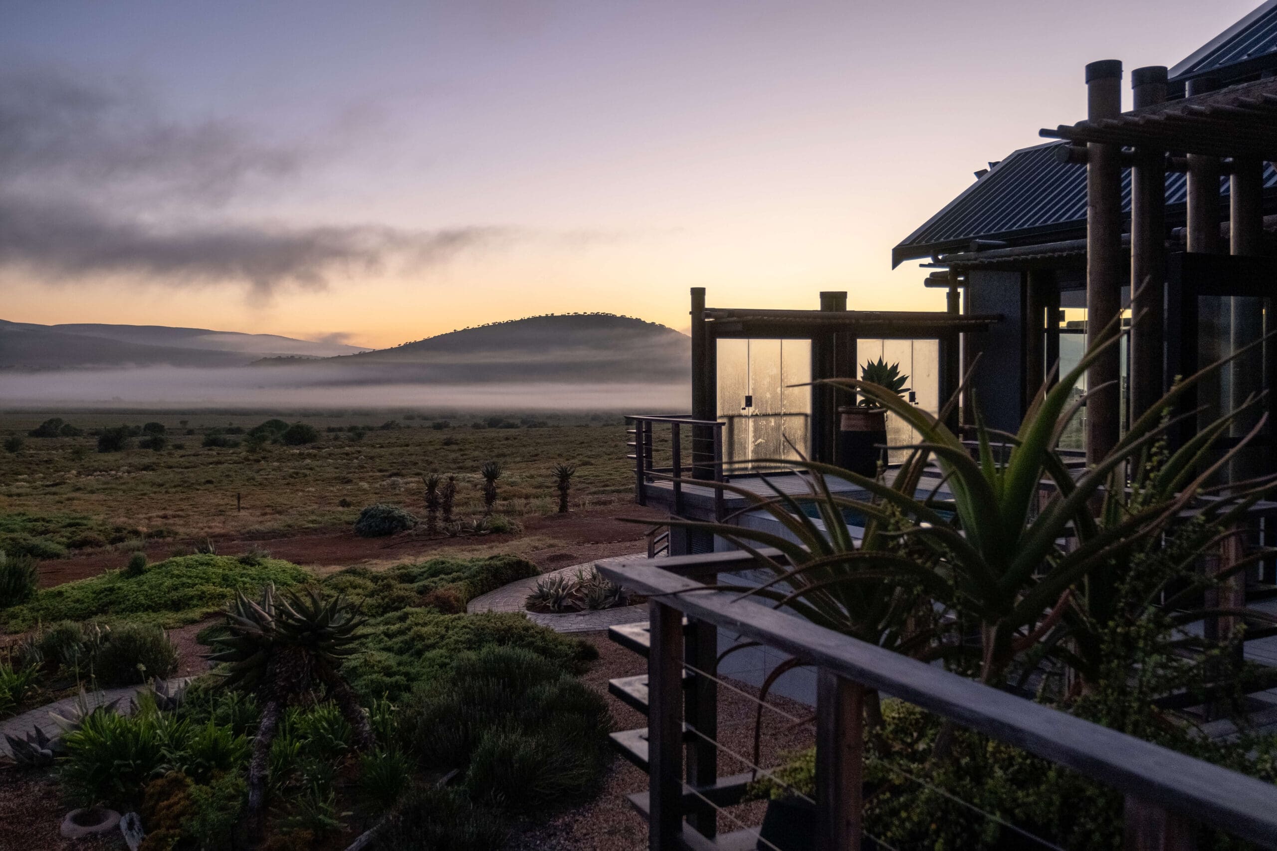 Sunrise over the mountains, seen from the Ubuninzi Hunting Safaris lodge.